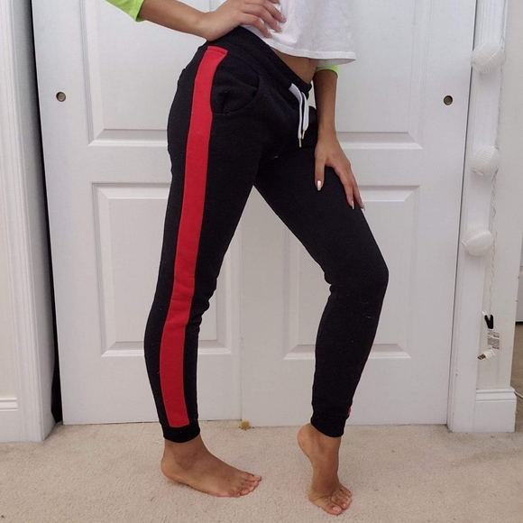 Red Stripe Black Joggers - Picture 1 of 5